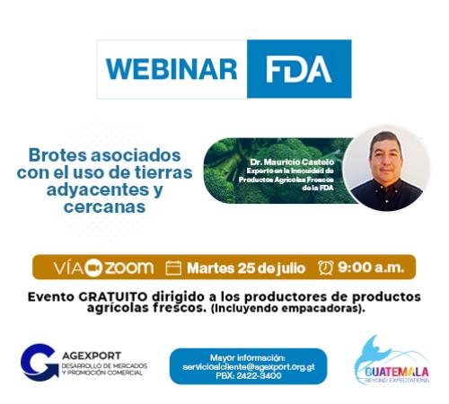 Portada Webinar FDA Brotes asociados con el uso de tierras adyacentes y cercanas